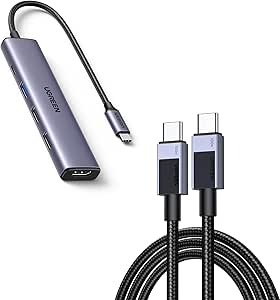 UGREEN Revodok 105 USB C Hub Bundle with USB C Cable 100W Compatible with iPhone 15/15 Pro/15 Pro Max, MacBook Pro/Air, Galaxy S24/S23, iPad Pro/Air, Pixel 8, 3.3ft