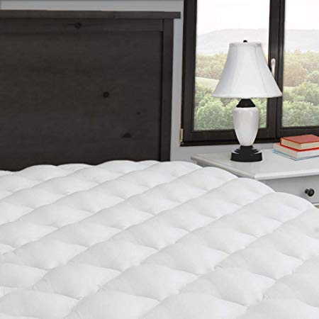 ExceptionalSheets Extra Plush and Extra Thick Mattress Pad with Fitted Skirt - Found in Marriott Hotels - Hypoallergenic - Proudly Made in The USA, Queen Size