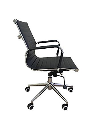 Classic Replica mid back office chair BLACK Pleather - stabilizing swivel bar and knee tilt with tensioner knob. (Single Mid Back, Black) CH2801