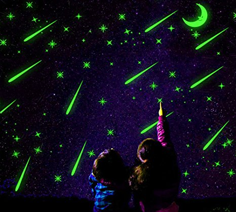 2 Sheets Glow in the Dark Wall Decals Stickers for Windows, Wall or Car Deocration (Falling Star)
