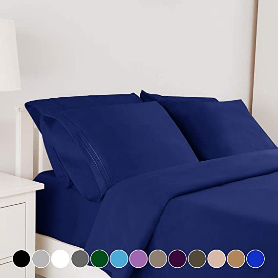Bonzy Home 6 Piece Bed Sheet Set 1800 Bedding 100% Microfiber- Deep Pocket, Hypoallergenic, Breathable, Cooling-Wrinkle and Fade Resistant Bedding Set Queen Royal Blue