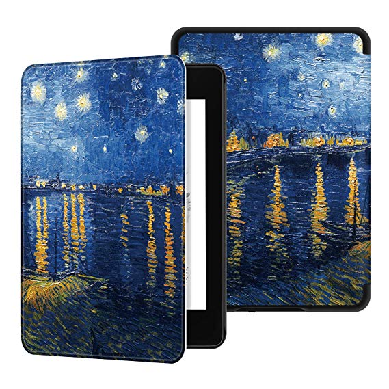 Ayotu Water-Safe Case for Kindle Paperwhite 2018 - PU Leather Smart Cover with Auto Wake/Sleep-Fits Amazon All-New Kindle Paperwhite Leather Cover (10th Generation-2018) K10 The Starry Night Rhone