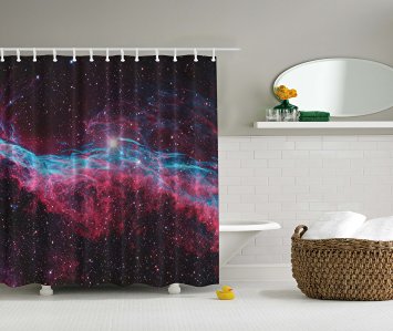 Ambesonne Science for Kids Bathroom Decor Collection, Outer Space Infinity Galaxy Print Universe Milkyway Stars Orbit Astronomy Cosmos Nebula Polyester Fabric Shower Curtain, Berry Turquoise Red