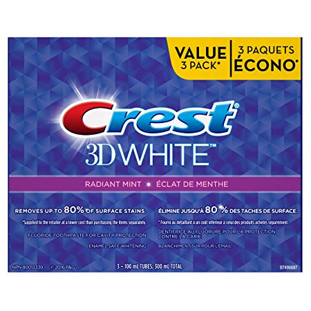 Crest 3D White Radiant Mint Whitening Toothpaste, 100 ml Triple Pack