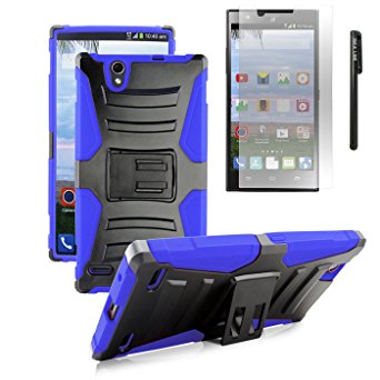 ZTE Lever LTE Case,ZTE Lever Case,IDEA LINE INC(TM)For ZTE Lever LTE Z936L/Z936C(Straight Talk,NET 10),Blue Skin Case Armor Shock Proof Heavy Duty With Swivel Belt Clip Cover with Stand Black Holster Free Stylus Pen Free HD Screen Protecto(Blue/Black)