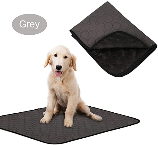 Rantow Machine Washable Pet Pee Pad - Use in Car/Crate/Bed/Sofa - Anti-Slip Puppy Training Mat Waterproof Dogs Bed Mat - 3 Size for Different Pets (S(24"x18"), Grey)