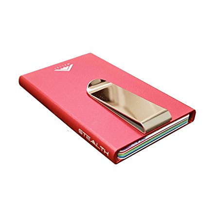 Aluminium RFID Blocking Credit Card Holder Ejector Wallet by STEALTH [IMPROVED 2018 MODEL v12.4] (Red w/ money clip) [NEW ARRIVAL]