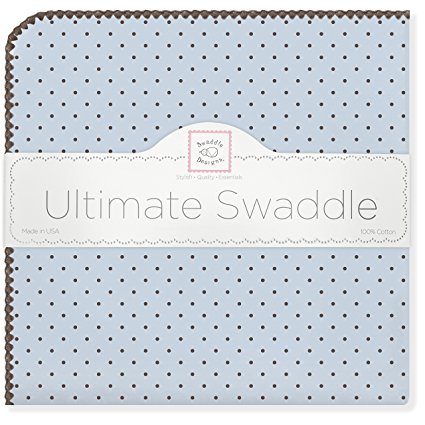 SwaddleDesigns Ultimate Swaddle Blanket, Made in USA, Premium Cotton Flannel, Brown Polka Dots on Pastel Blue