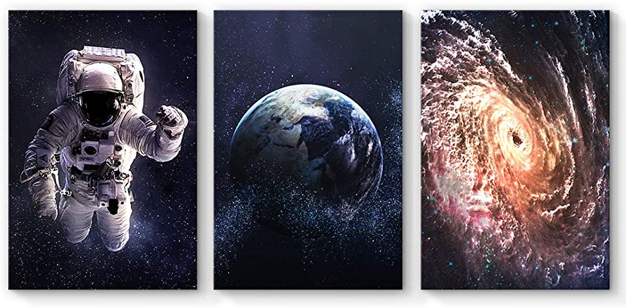 SIGNFORD 3 Panel Canvas Wall Art Exploring Outer Space Kids Canvas Painting Wall Decor for Living Room Framed Home Decorations - 16"x24" x 3 Panels