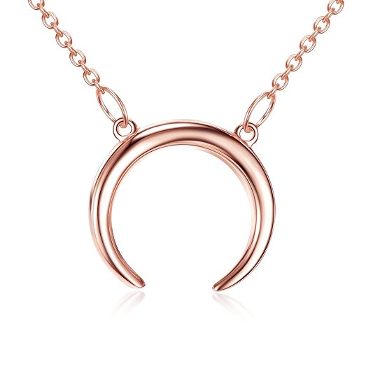 Crescent Moon Necklace Double Horn Pendant | 925 Sterling Silver