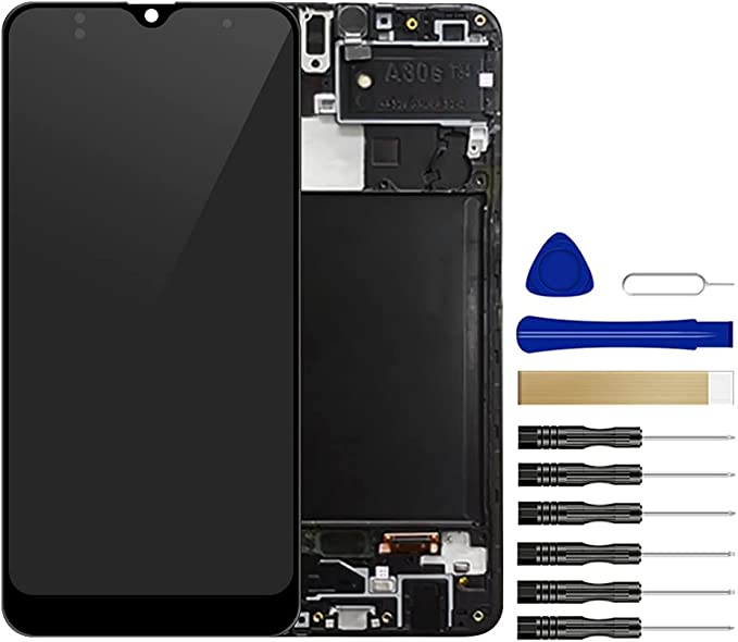 for Samsung Galaxy A30s SM-A307G/DS,SM-A307F/DS,SM-A307GN/DS LCD Screen Display Assembly Touch Screen Digitizer Panel Glass Replacement Tool (Black with Frame)