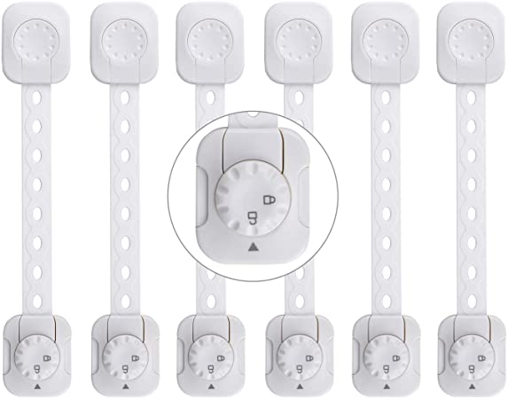 Child Proof Safety Locks[Upgraded], 6 Pack Baby Proof Cabinet Locks with Adjustable Strap/3M Adhesive, Baby Proof Double Lock System for Cabinets, Drawers, Oven, Fridge, Toilet Seat [No Drilling Neede