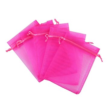 Anleolife 100pcs Sheer Organza Bags Baby Shower 3x4 Jewelry Candy Organza Drawstring Pouches Wedding Favor Bags 3x4"(rose red)