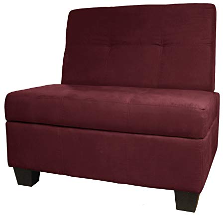 Butler Microfiber Upholstered Tufted Padded Hinged Storage Ottoman Bench, 36-inch-size, Microfiber Suede Wine Red