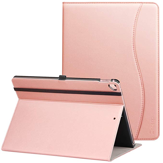 ZtotopCase for iPad Pro 12.9 inch 2017/2015 (Old Model, 1st & 2nd Gen), Premium Leather Folding Stand Folio Cover with Auto Wake/Sleep, Document Card Slots and Multiple Viewing Angles,Rose Gold