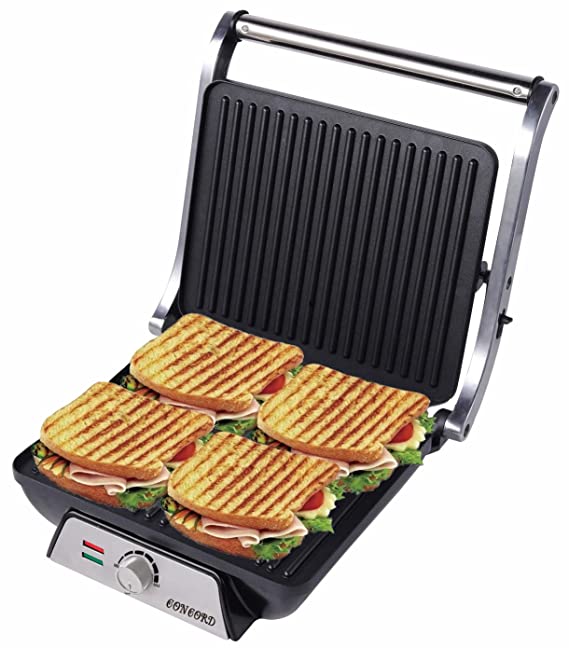 Concord 4 Sandwich Maker/Jumbo Grill/ 2000 Watts | Opens 180° | Temperature Controller | Oil Drip Tray |1.5 Metre Long Cord (Black,Silver)