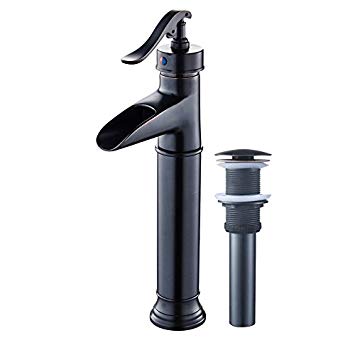 Sprinkle Waterfall Spout Single Handle Bathroom Sink Vessel Faucet Basin Mixer Tap, ORB Oil Rubbed Bronze Lavatory Faucets Tall Body with Pop Up Drain