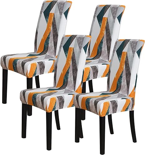 FORCHEER Dining Room Chair Covers for Dining Room Set of 4,Stretch Dining Chair Cover for Dining Room Kitchen Washable Removable(4Pack,Printed Geometric Pattern)