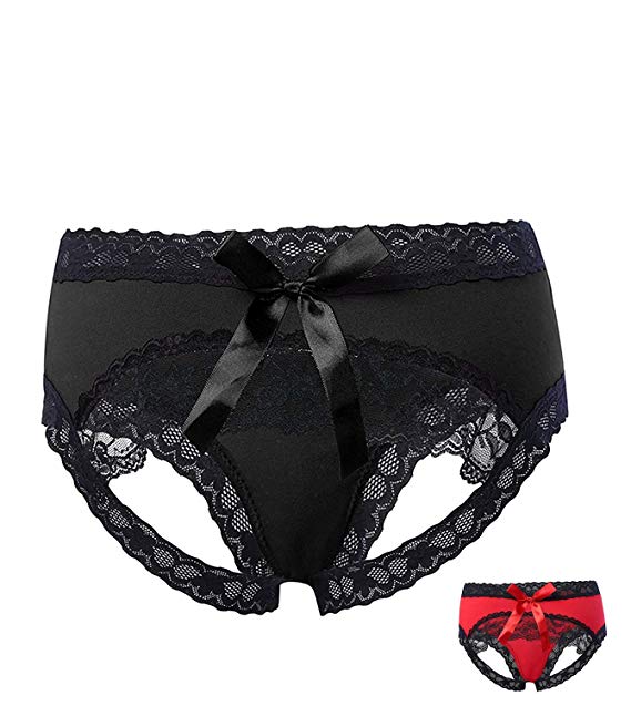 MEETYOO Women Sexy Crotchless Lace Backless Open Panty Sleep Night Lingerie Underwear Sex Costume Bow Tie