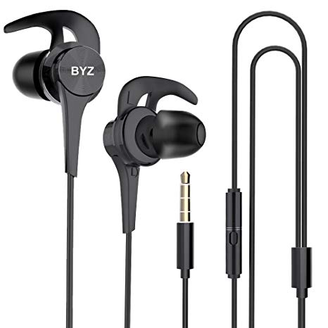 Wired Earbuds,BYZ in-Ear Stereo Earphones Wired Headphone Microphone & Durable Cable Volume Control Powerful Bass Running Gym Jogging Sport (Black) 222