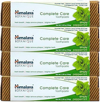Himalaya Complete Care Toothpaste - Simply Peppermint 5.29 oz/150 gm (4 Pack) Natural, Flouride-Free & SLS Free
