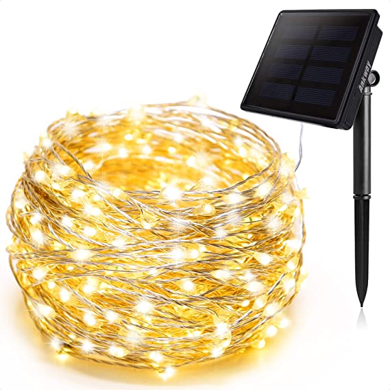 Ankway Luces solares para exteriores, 200LED impermeabilidad IP65 Alambre de cobre 8 modos Luces de hadas para jardín Valla Patio Decoración para fiestas Navidad (Blanco cálido)