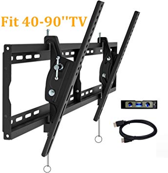 JUSTSTONE Tilting TV Wall Mount Bracket for Most 40-90 Inch Flat Panel Large Screen VESA UP to 800x400mm and Max Holding 165 lbs Low Profile and Level Adjustment Upgraded Version