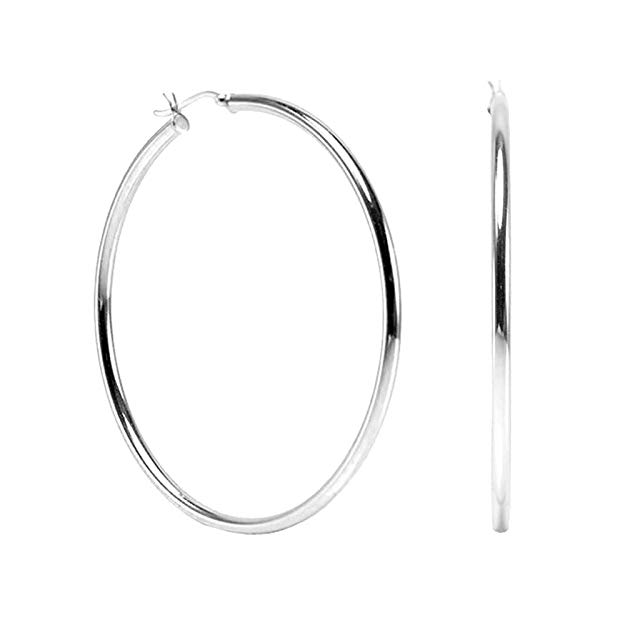 LeCalla Sterling Silver Jewelry BIG Italian LARGE Hoop Earring for Women
