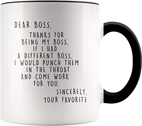Younique Designs Boss Mug, 11 Ounces, White, Funny Boss Gifts, Boss Lady Gifts (Black Handle)
