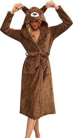 Ekouaer Women's Robe Cute Animal Bathrobes Full Length Soft House Coat with Hood for Adult S-XXL