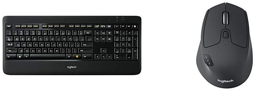 Logitech K800 Wireless Illuminated Keyboard — Backlit Keyboard, Fast-Charging, Dropout-Free 2.4GHz Connection & M720 Triathalon Multi-Device Wireless Mouse – Black