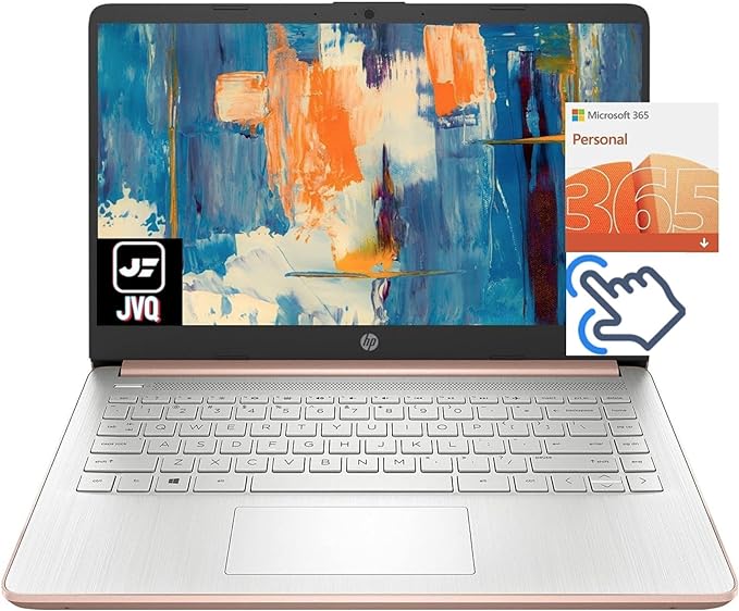 HP Stream Laptop, 14" HD Touchscreen, Intel Celeron N4020 Processor, 16GB Ram, 320GB Space(64GB eMMC   256GB Card), 1-Year Office 365, Webcam, HDMI, Wi-Fi, Windows 10 Home, Rose Gold, JVQ MP