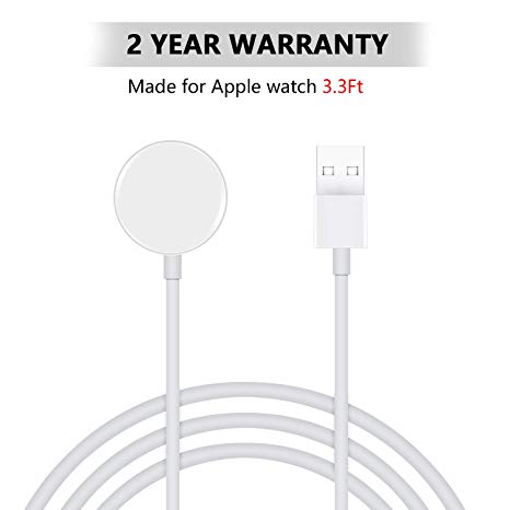 Charger Charging Cable Compatible with Apple Watch iWatch, Magnetic Wireless Portable Charger Charging Cable Cord Compatible with Apple Watch/iWatch 38mm 42mm iWatch Series 3 2 1-3.3 FT (White)