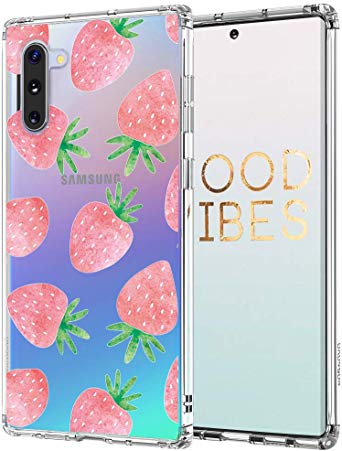 MOSNOVO Galaxy Note 10 Case, Cute Strawberry Pattern Clear Design Printed Transparent Plastic Hard Case with TPU Bumper Protective Case Cover for Samsung Galaxy Note 10