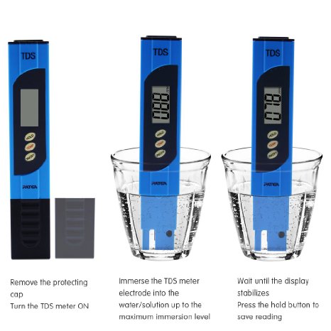 TDS Patea TDS-EZ Water TDS Tester, 0-9990 ppm Measurement Range , 1 ppm Resolution, +/- 2% Readout Accuracy