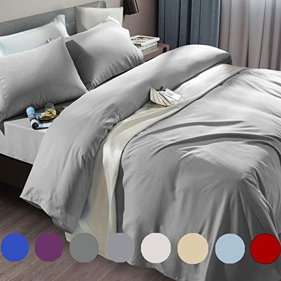 SONORO KATE Bed Sheet Set Super Soft Microfiber 1800 Thread Count Luxury Egyptian Sheets Fit 18-24 Inch Deep Pocket Mattress Wrinkle and Hypoallergenic-6 Piece (Queen, Grey)