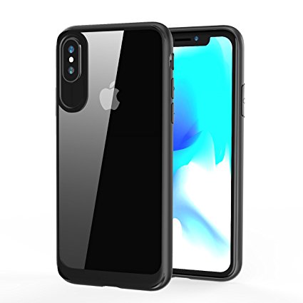 iPhone X Case, Auckly Ultra Hybrid Hard iPhone X Cover, Clear Back with Reinforced Camera Protection and Air Cushion Technology for iPhone X 2017- Black