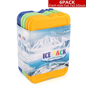 Magicfly Lunch Ice Pack, Set of 6 Reusable lunch Freezer Pack for Coolers, Larger Size with 7x4.7x0.5 Inches, Long Lasting Cool Cooler Slim Ice Pack for Lunch Box