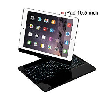iPad Pro 10.5 Case with Keyboard,Genjia Rotating Wireless Bluetooth 4.0 Keyboard Case Cover with 7 Colors Backlight/Brething Light,Auto Sleep/Wake,Alum Alloy&ABS for Apple iPad Pro 10.5" (Black)