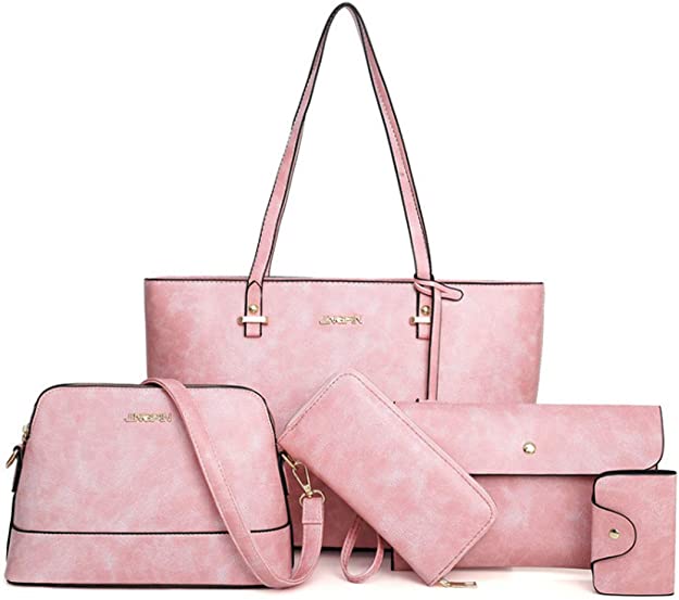 FiveloveTwo Handbags Purses Set for Women 5 Pack Tote Top-Handle Shoulder Set PU Leather Satchel Wallet Card Holder