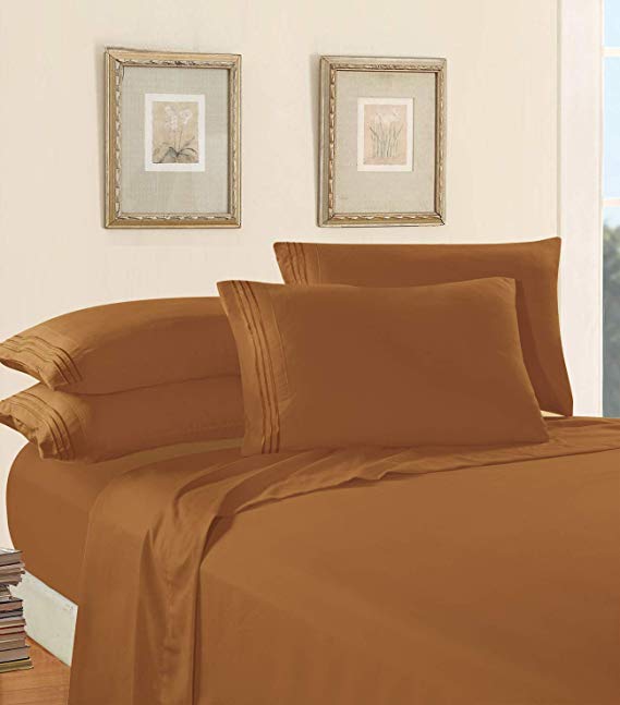 Elegant Comfort 1500 Thread Count Egyptian Quality Super Soft Wrinkle Free and Wrinkle Resistant 3-Piece Sheet Set, Twin/Twin X-Large, Mocha Chocolate