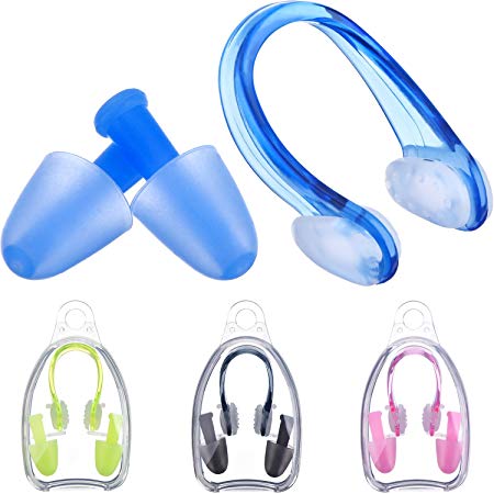 Pangda 4 Pack Swimming Nose Clips and Earplugs Kits for Adults and Kids, 4 Colors