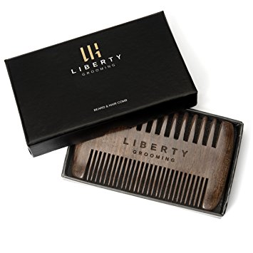 Wooden Beard & Hair Comb | Dark, Hard African Blackwood | 2-Sided With Fine & Coarse Teeth | Crafted For Men | For Use With Balms & Oils
