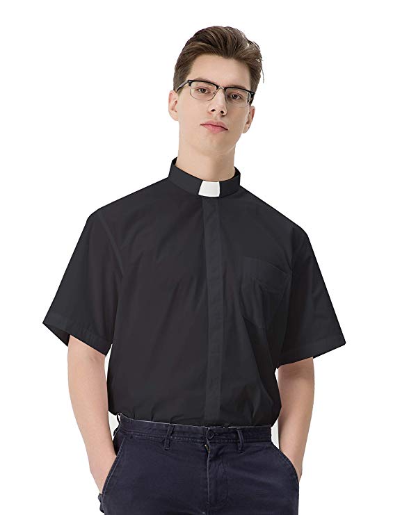 GGS Men's Clergy Shirt Short Sleeves with Free White Tab Collar