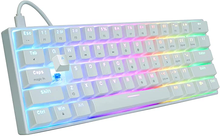 FANTECH MAXFIT61 RGB Wired 60% Mechanical Keyboard, 61 Keys Hot Swappable Type-C Programmable Gaming Keyboard, Outemu Blue Switch, White