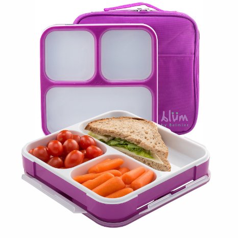Bento Lunch Box with Insulated Bag | Slim Design Fits in Bag or Large Purse | 3 Leakproof Compartments for Easy Portion Control | Back to School Sale