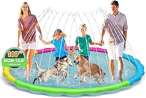 Splash Pad for Kids and Dogs, 107" Extra Large Splash Pad for Toddlers 1-3 and Kids Ages 4-8, Non Slip Thicken Sprinkler Dog Pool Summer Outdoor Water Toys for Backyard