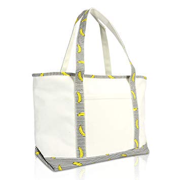 DALIX 23" Premium 24 oz. Cotton Canvas Shopping Tote Striped Banana