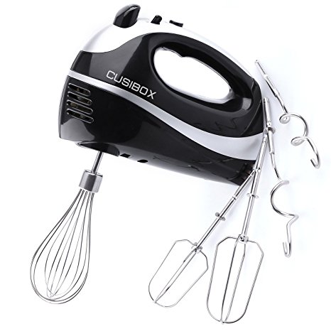 Hand Mixer, CUSIBOX 5-Speed Electric Hand Mixer Whisk Blender With Durable Chrome Beater, Dough Hook, and Balloon Whisk, 250W PowerfulTurbo Function