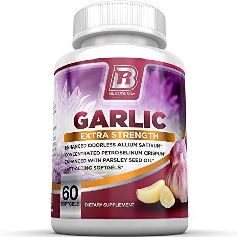 BRI Nutrition Odorless Garlic - 60 Softgels - 1000mg Pure and Potent Garlic Allium Sativum Supplement (Maximum Strength) - 30 Day Supply